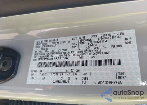 2023 Ford F-150 Xlt из США, поврежденный, VIN 1FTFW1E58PFA81386